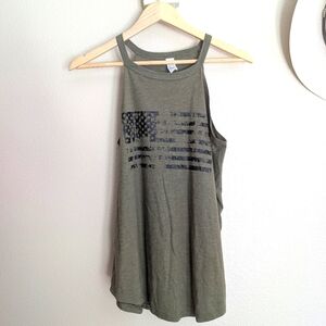 American Flag Tank Top Women Patriotic Army Green Size Medium